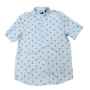 Chaps Shirt‎ Short Sleeve Pineapple Print Light Blue Cotton Casual Large